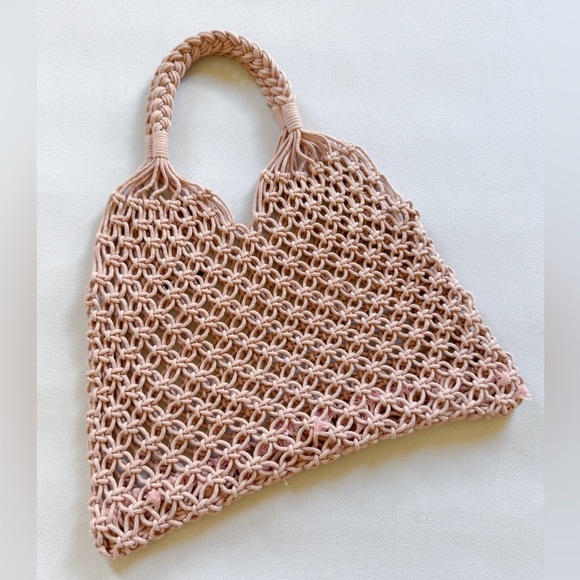 Handknit Woven Pink Knitted Tote Bag - Picture 2 of 4